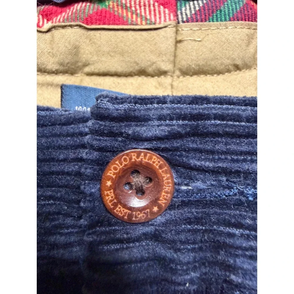 Polo Ralph Lauren Corduroy Pants Mens 36x30 Navy Blue Pleated Distressed Vintage